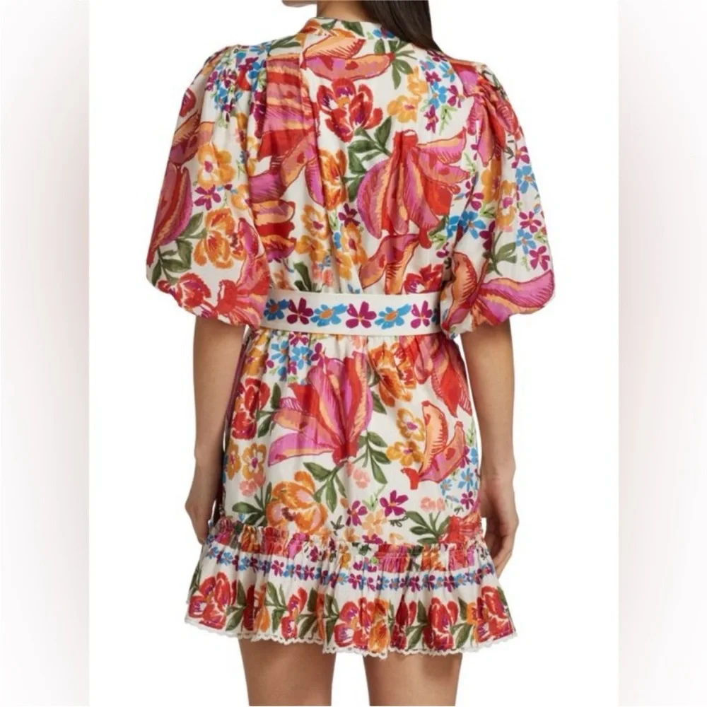 Farm Rio Spring Bananas Puff Sleeve Mini Dress Small - Picture 3 of 10